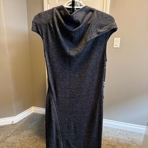 Blue cowl neck dress with zipper detail
